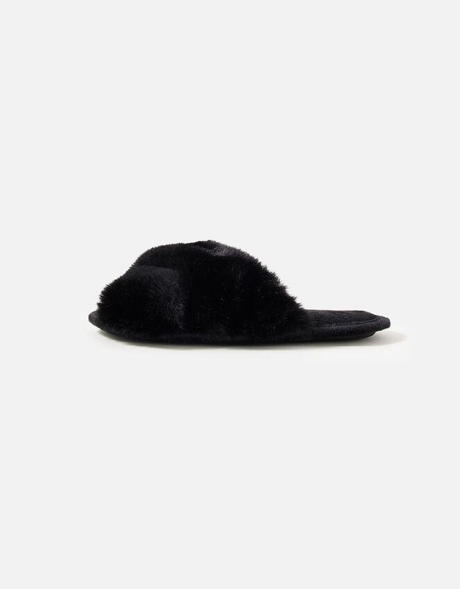 Luxe Faux Fur Sliders, Black (BLACK), large