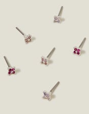 3-Pack Sterling Silver-Plated Flower Stud Earrings, , large