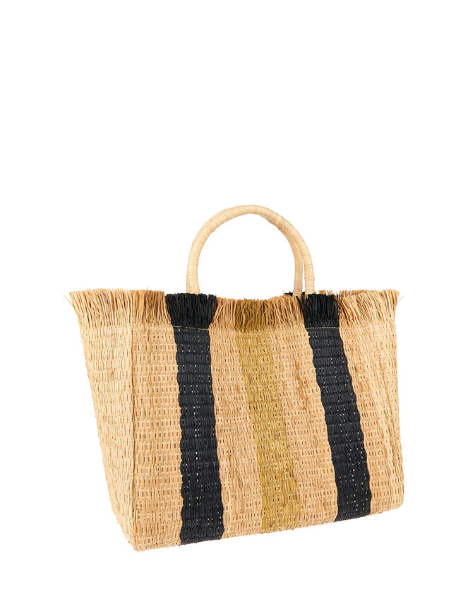 Striped Fringed Handheld Bag, , large