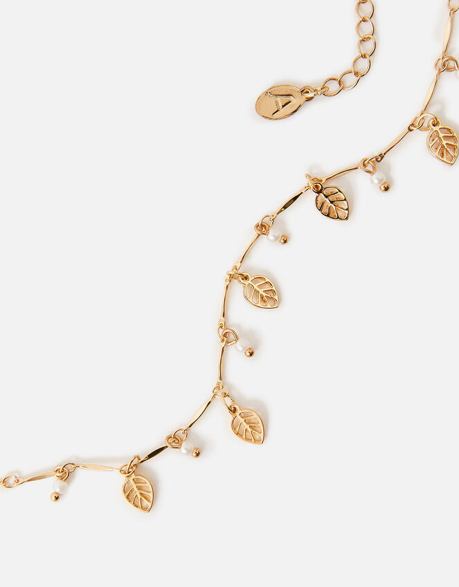 Leaf and Pearl Charm Anklet, , large