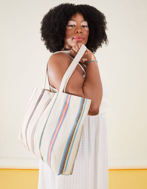 Stripe Canvas Shopper Bag, , large