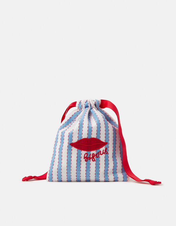 Striped Bisous Drawstring Pouch, , large