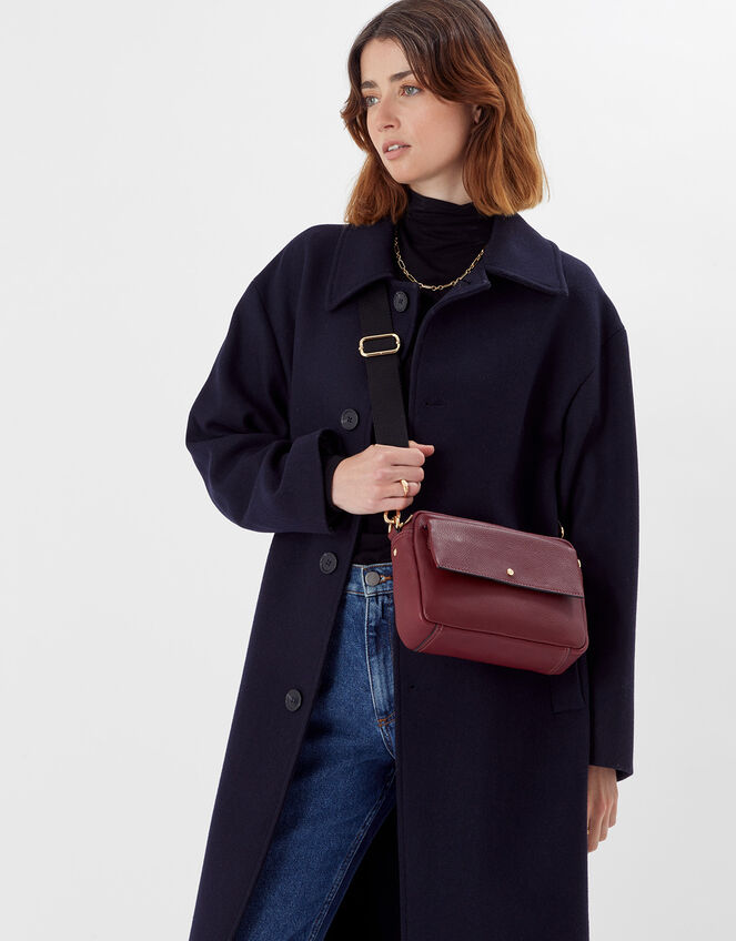 Leather Cross-Body Camera Bag, Red (BURGUNDY), large