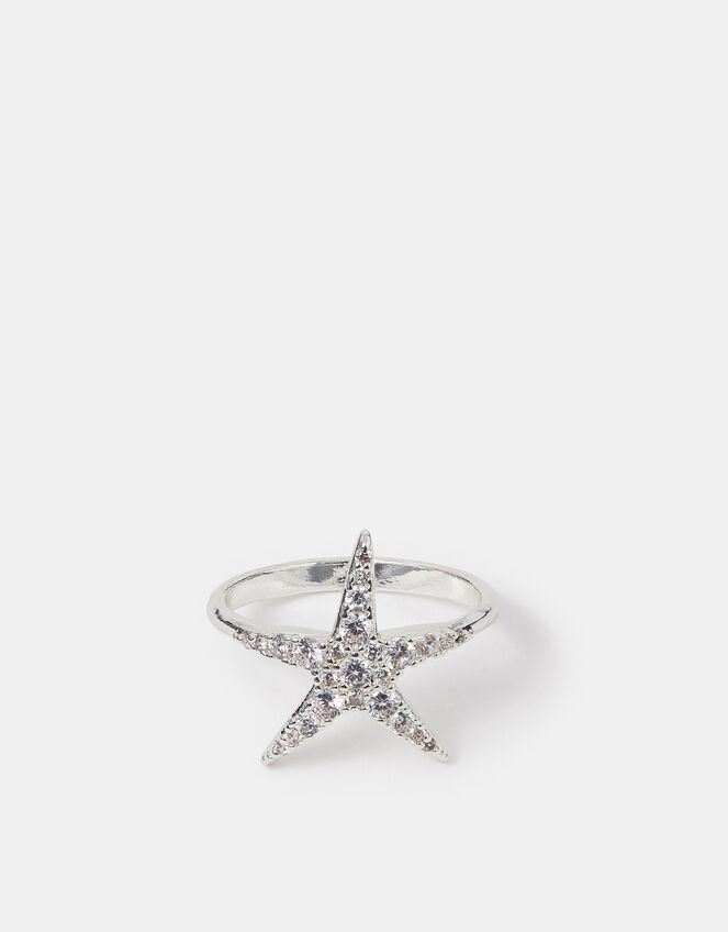 Sterling Silver-Plated Starfish Ring, Silver (ST SILVER), large