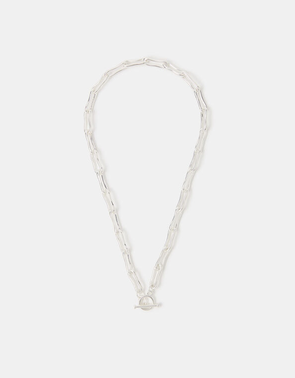 Sterling Silver-Plated Molten Link T-Bar Necklace, , large