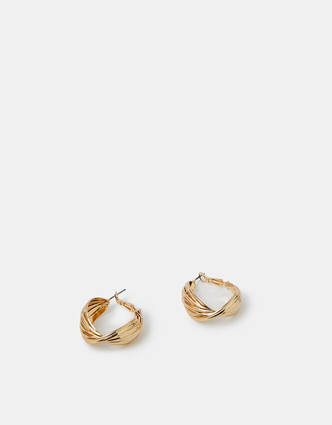Twisted Ridge Hoop Earrings Gold, , large
