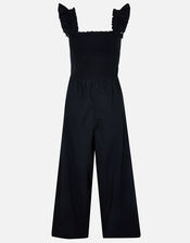 Ruffle Strap Smocked Jumpsuit, Black (BLACK), large
