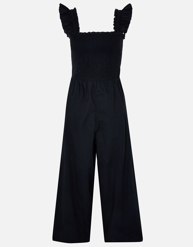 Ruffle Strap Smocked Jumpsuit Black | Summer holiday jumpsuits ...