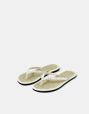 Mirror Embellished Seagrass Flip Flops, Cream (CREAM), large