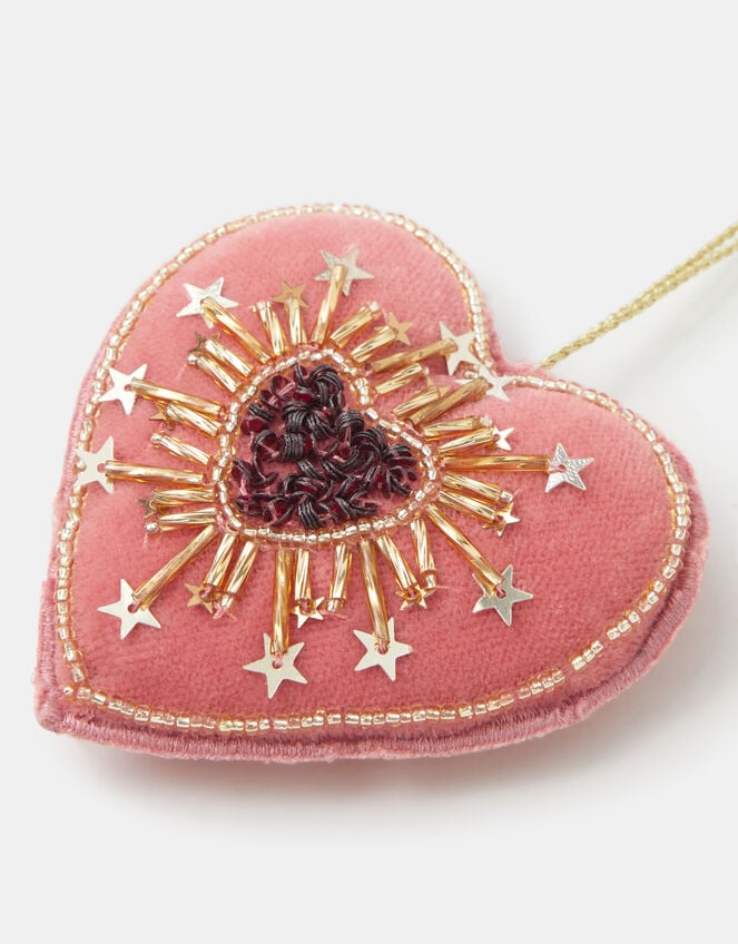 Beaded Heart Velvet Christmas Tree Decoration, , large