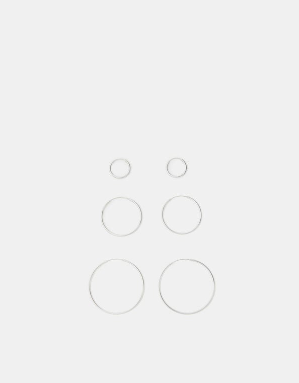 3-Pack Sterling Silver Hoop Earrings, , large