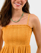 Shimmer Smocked Midi Dress, Gold (GOLD), large