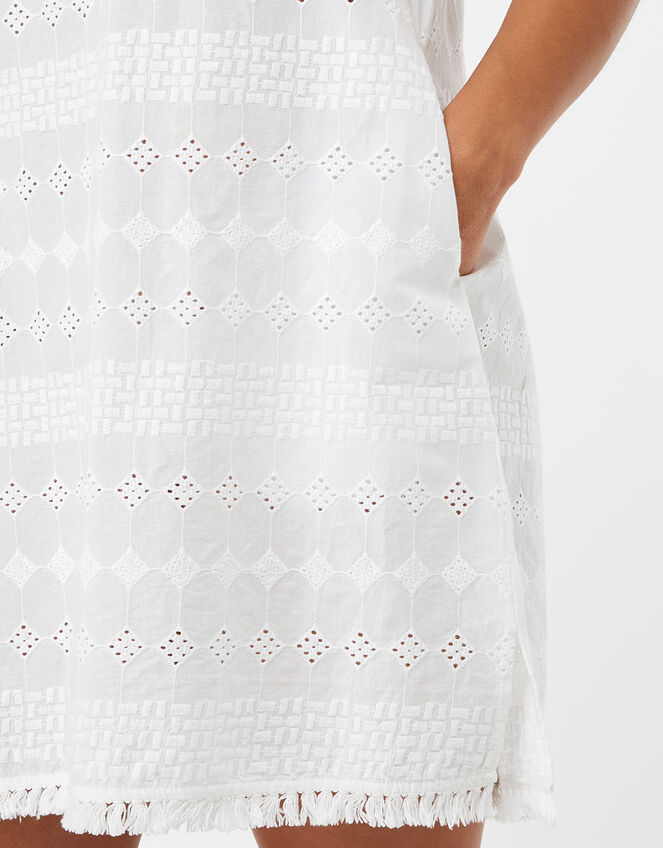Schiffli Bardot Dress, White (WHITE), large
