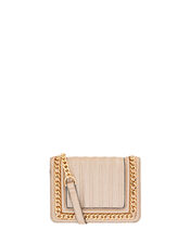 Tweed and Chain Shoulder Bag with Built-In Mirror, Metalic (METALLICS), large