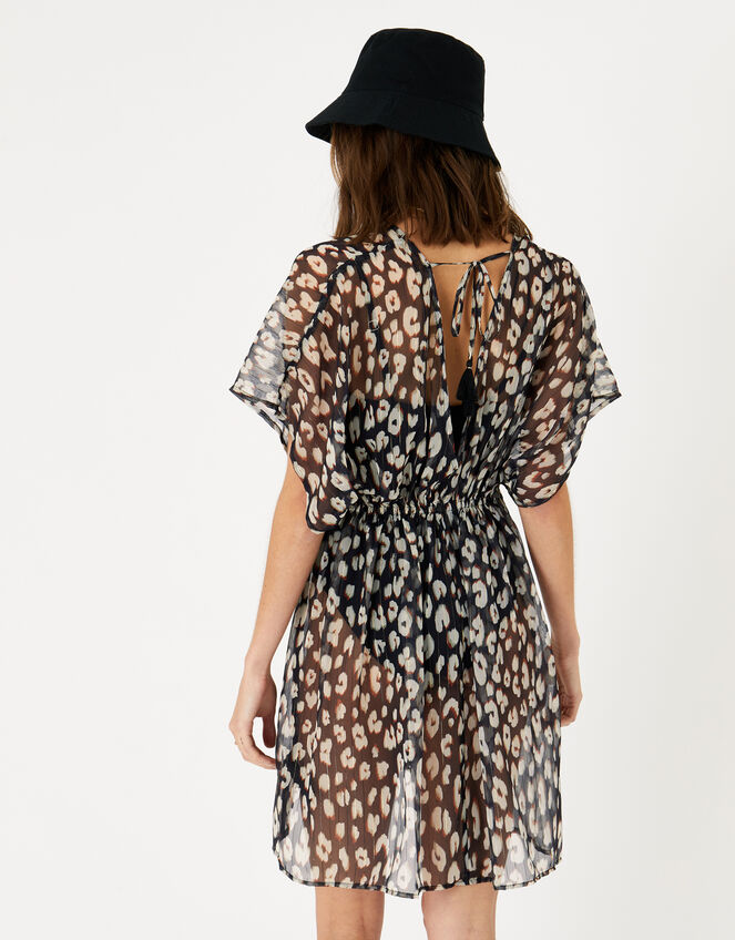 Animal Print Chiffon Kaftan, Black (BLACK WHITE), large