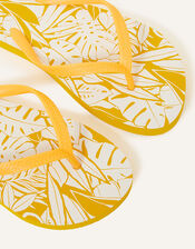Tropical Leaf Print Flip Flops, Yellow (YELLOW), large
