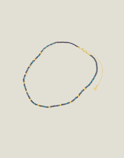 14ct Gold-Plated Lapis Lazuli Beaded Necklace, , large
