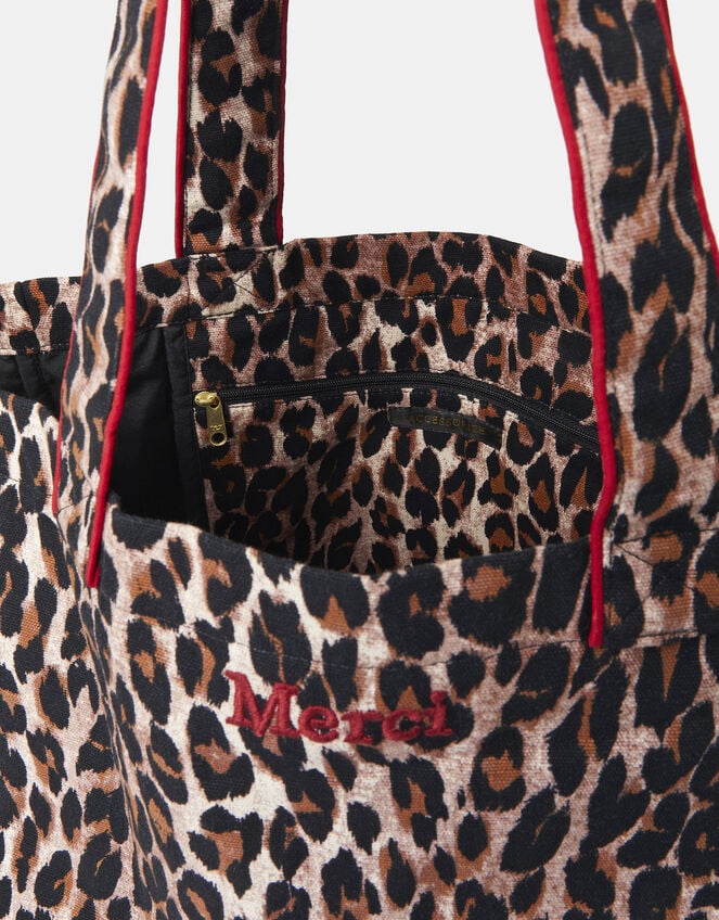 Merci Leopard Print Cotton Shopper Bag, , large