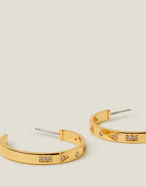 14ct Gold-Plated Sparkle Station Hoop Earrings, , large