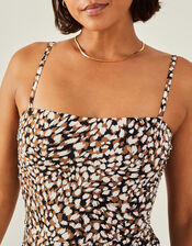 Animal Print Ruched Shaping Swimsuit, Brown (BROWN), large