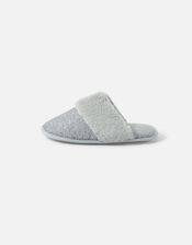 Glitter Fluffy Mule Slippers, Silver (SILVER), large