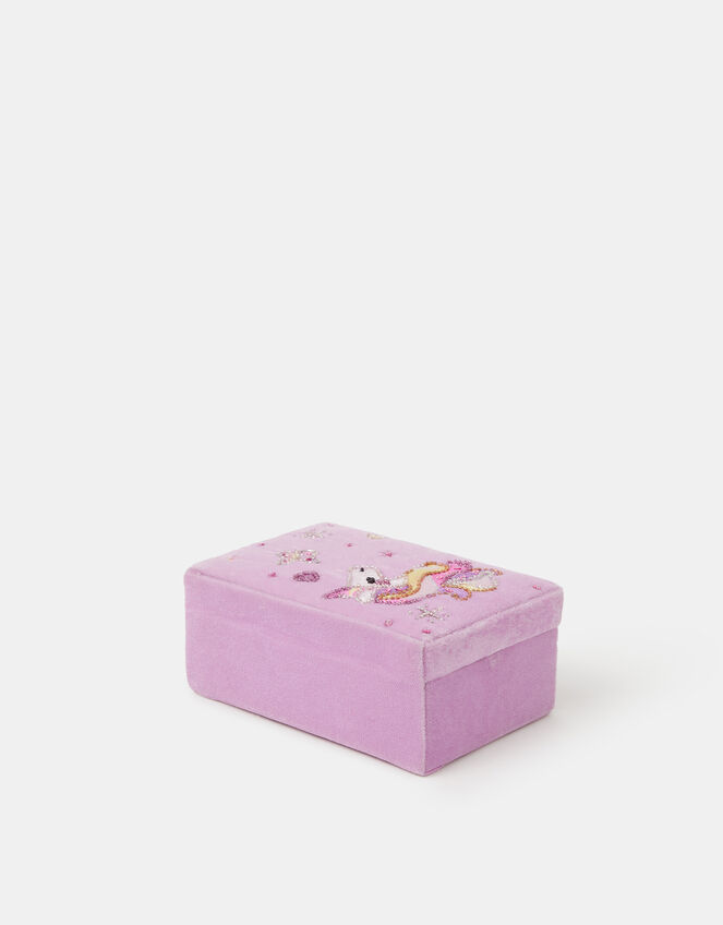 Girls Beaded Unicorn Velvet Jewellery Box, , large