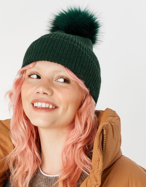 Knit Pom-Pom Beanie with Recycled Fabric, , large