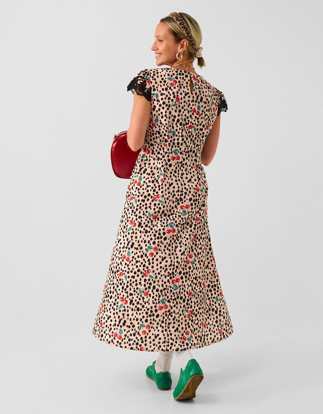 Animal Cherry Print Midi Dress, Multi (MULTI), large