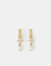 14ct Gold-Plated Flower Pearl Drop Hoop Earrings, , large