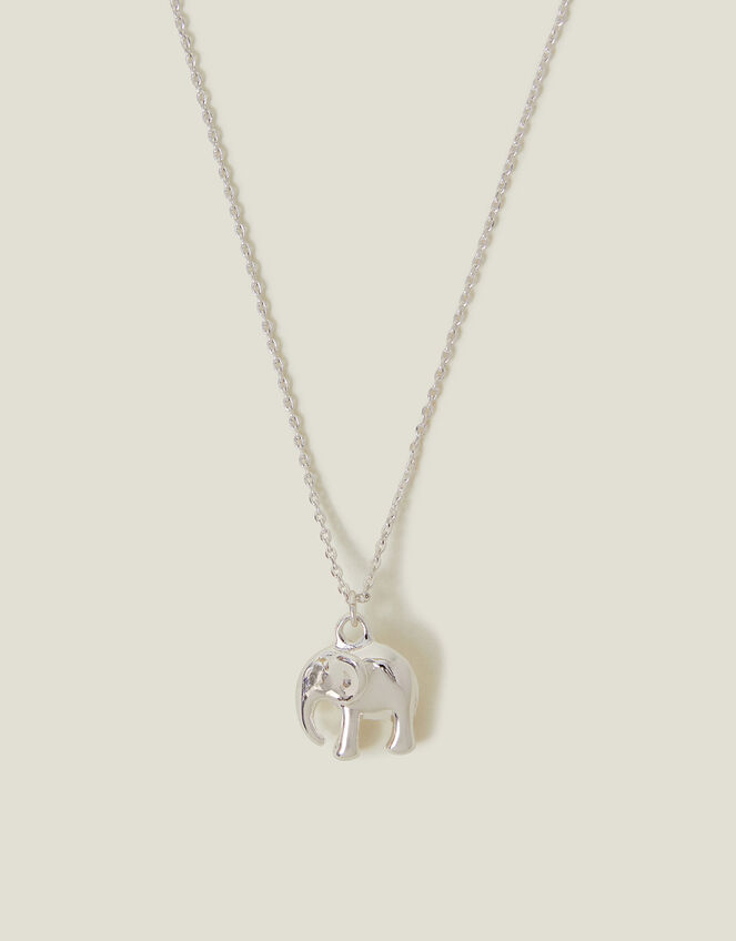 Sterling Silver-Plated Elephant Pendant Necklace, , large