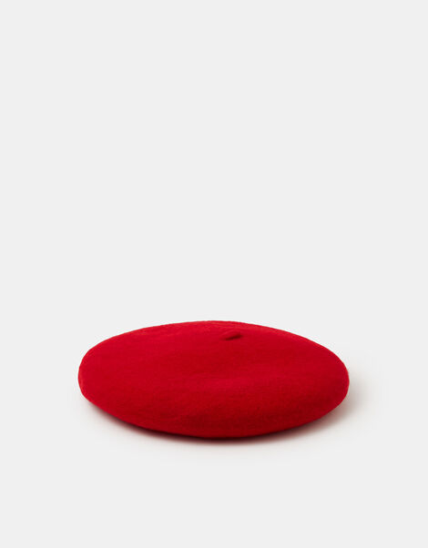 Plain Wool Beret, Red (RED), large