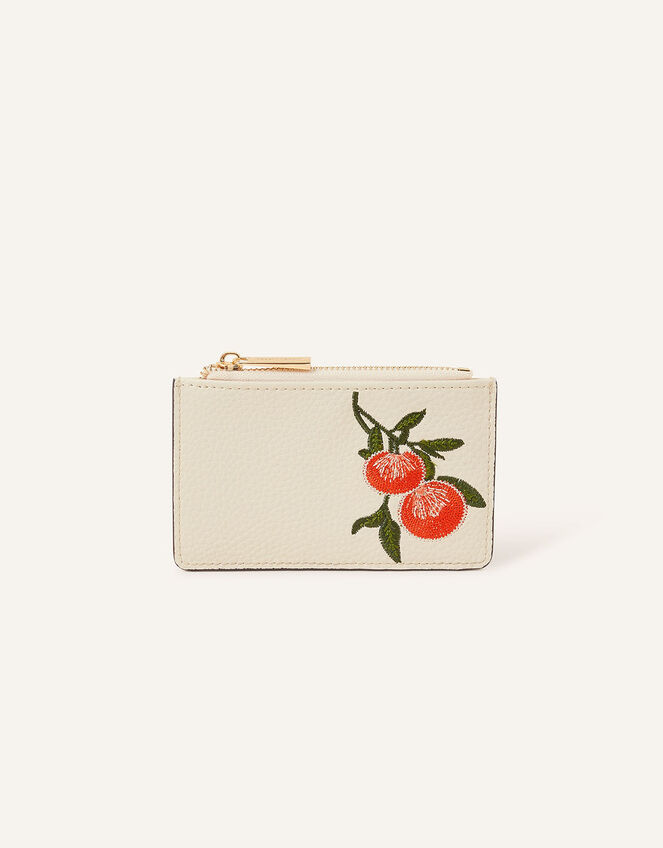 Embroidered Fruit Cardholder, Cream (CREAM), large