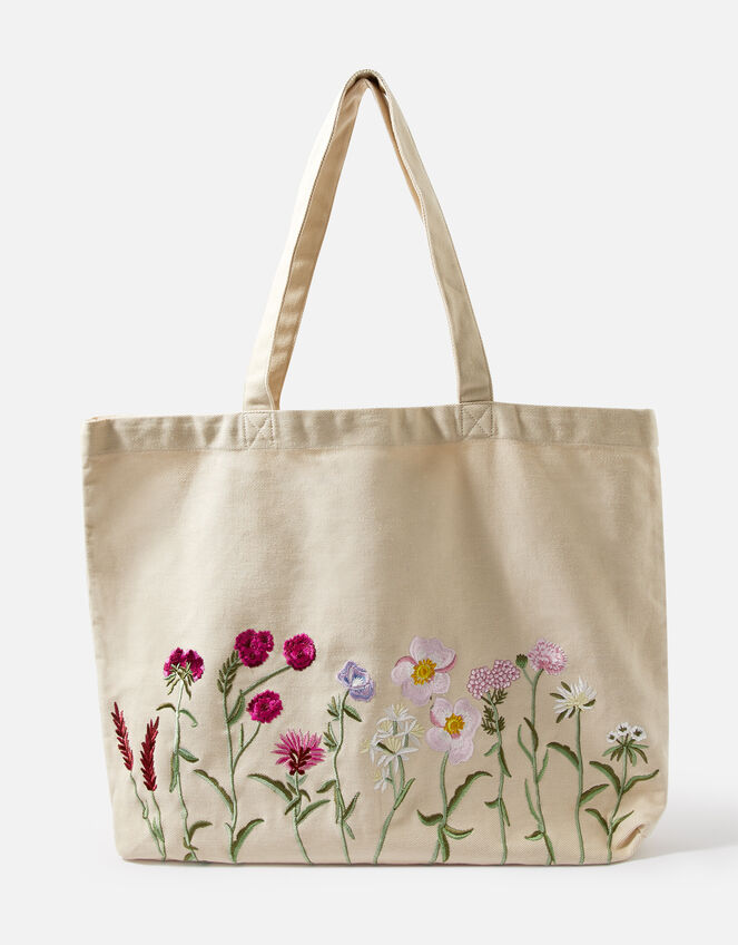 Floral Embroidered Shopper Bag, , large