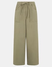 Wide Leg Denim Trousers, Green (KHAKI), large