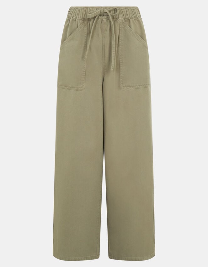 Wide Leg Denim Trousers, Green (KHAKI), large