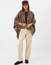 Check Print Knit Poncho, , large