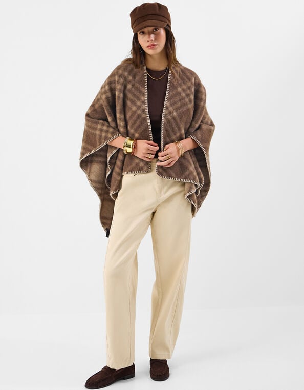 Check Print Knit Poncho, , large
