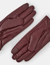 Fleece Lined Touchscreen Leather Gloves, Red (BURGUNDY), large