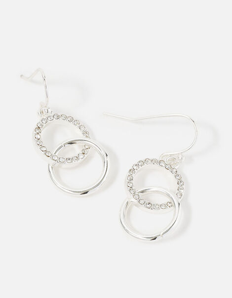 Linked Circles Short Drop Earrings Silver, Silver (SILVER), large