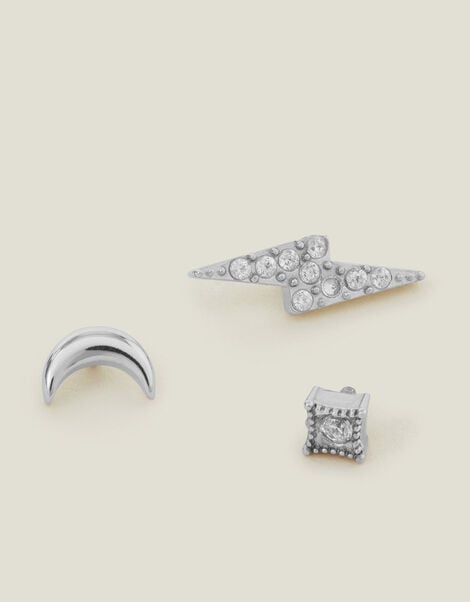 3-Pack Platinum-Plated Surgical Steel Celestial Flatback Stud Earrings, , large