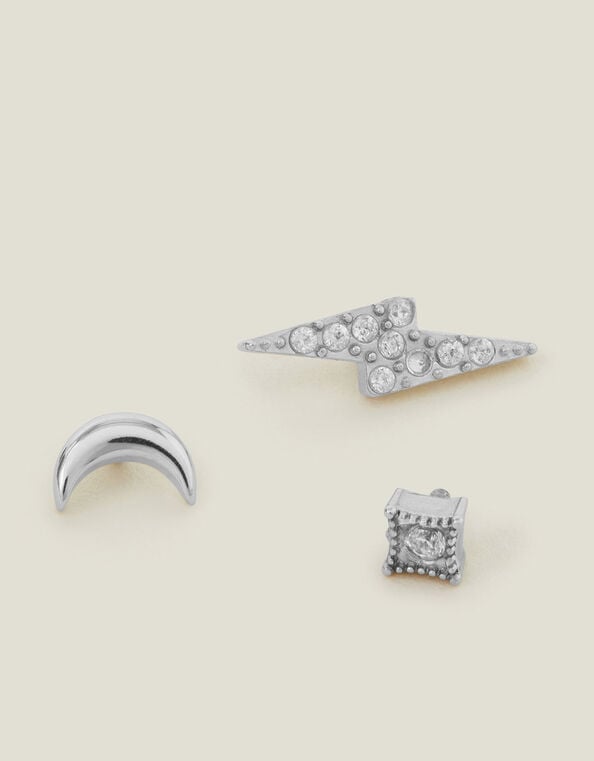3-Pack Platinum-Plated Surgical Steel Celestial Flatback Stud Earrings, , large
