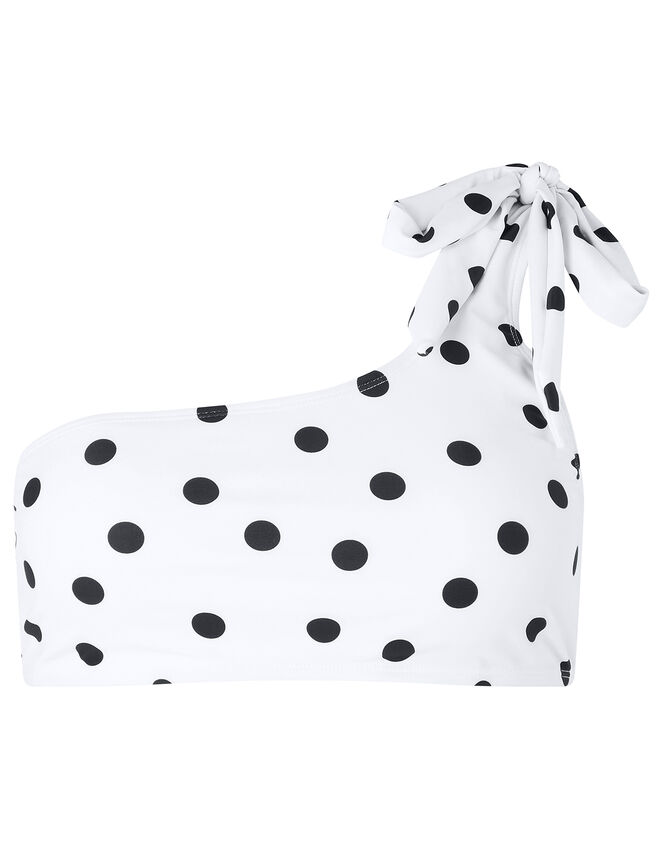 One-Shoulder Polka-Dot Bikini Top, White (WHITE), large