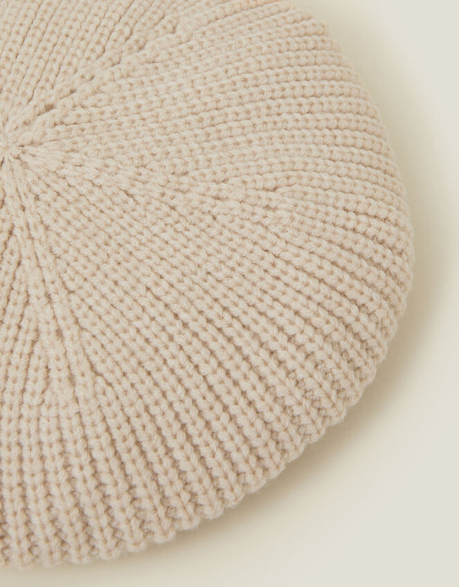 Ribbed Knit Beret, Natural (NATURAL), large
