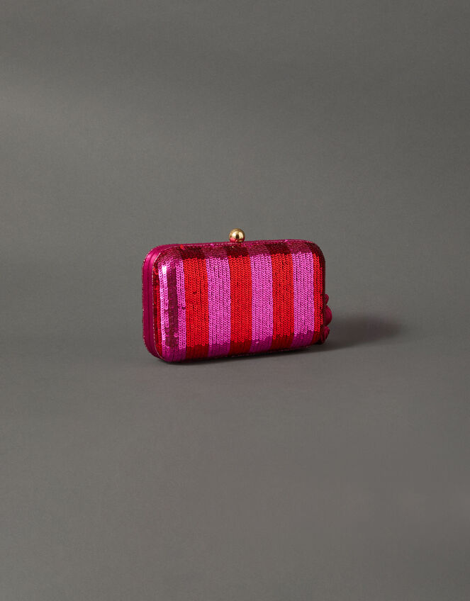Sequin Stripe Hardcase Clutch Bag, , large