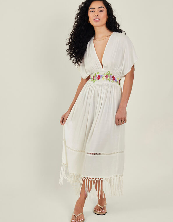 Embroidered Tassel Kaftan, Ivory (IVORY), large