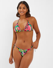 Tropical Print Triangle Bikini Top, Black (BLACK), large