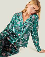 Star Print Satin Pyjama Set, Teal (TEAL), large