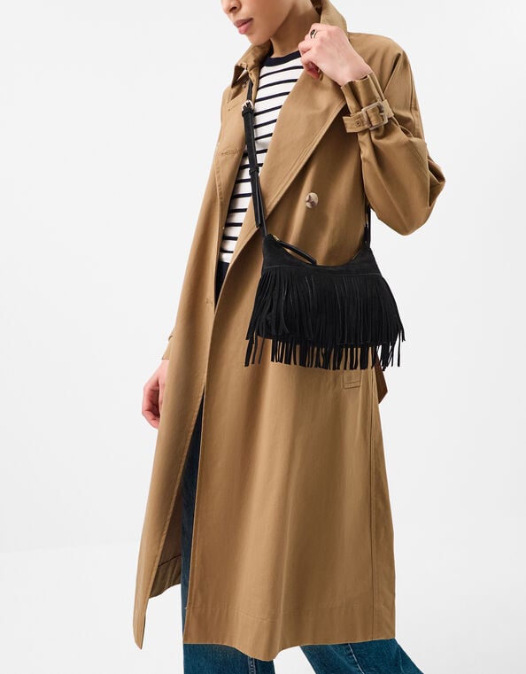 Fringe Suede Crossbody Bag, Black (BLACK), large