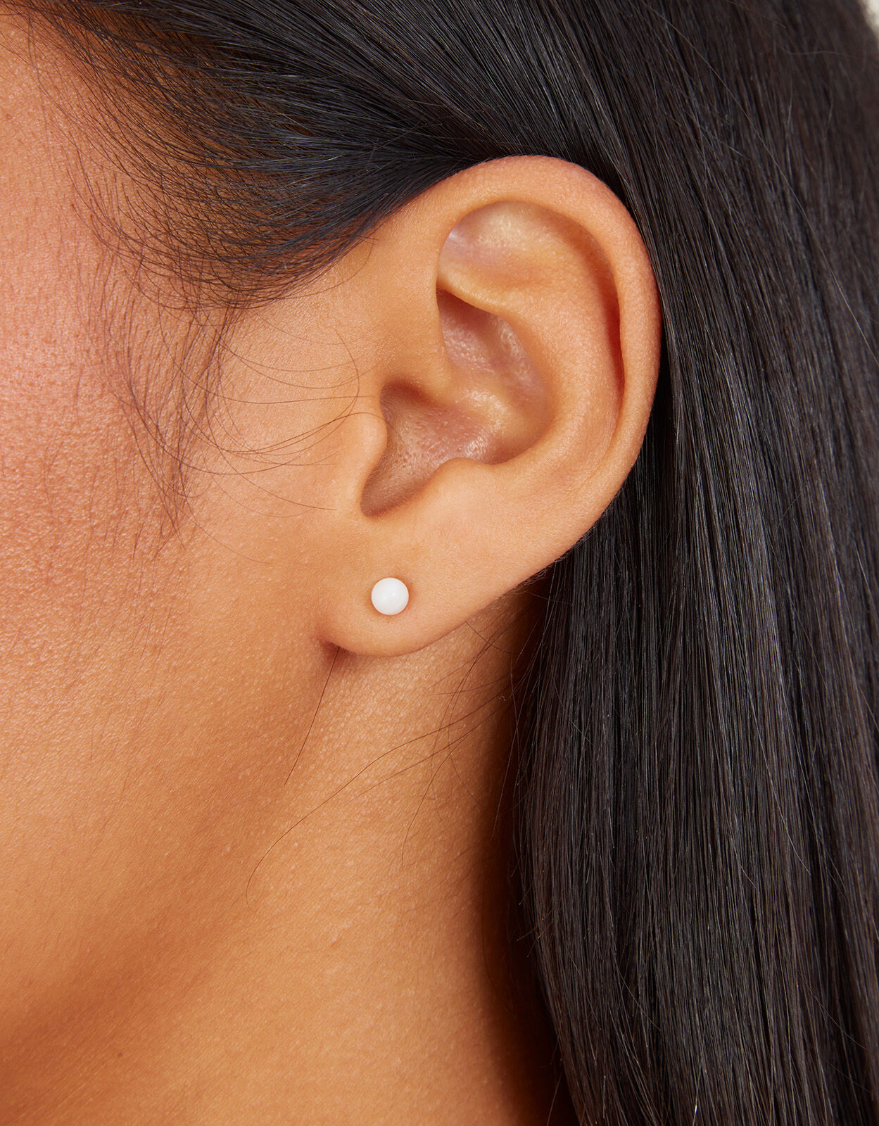 14ct Gold Plated Pearl and Plain Stud Earrings Set of Two