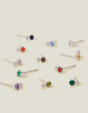 Sterling Silver-Plated Birthstone Stud Earrings, Silver (ST SILVER), large